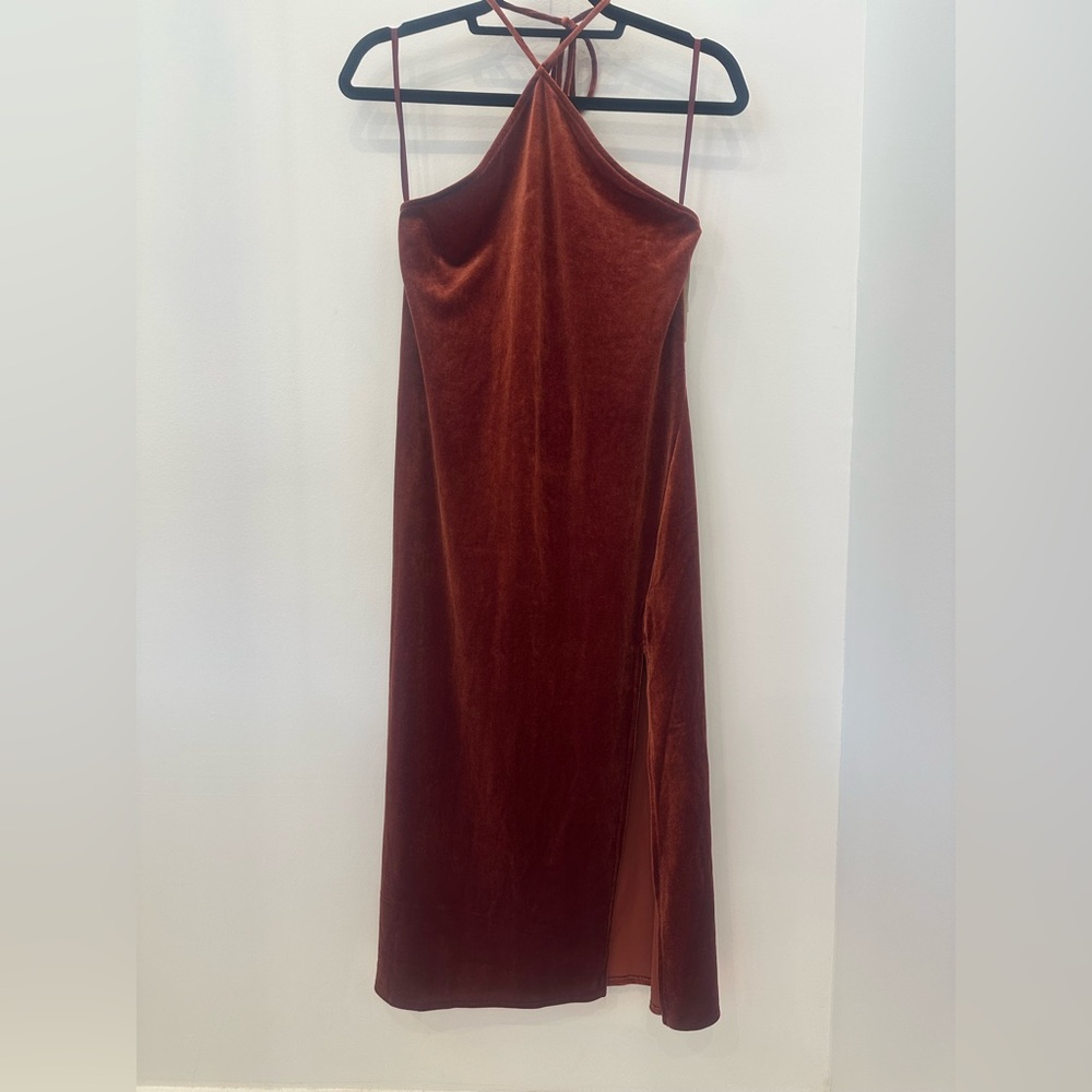 Banana Republic Copper Velvet Halter Dress petite medium - Picture 7 of 16